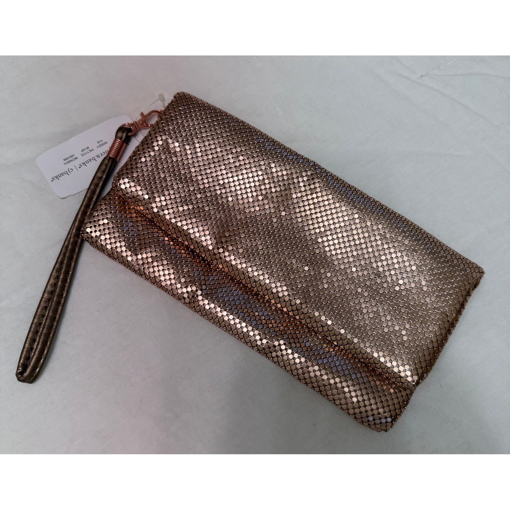 Christopher & Banks Womens Mesh Wristlet Rose Gold Metallic Foldover Evening Bag